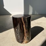 Side table in black petrified wood with light streaks h: 27,5cm d:18,5cm