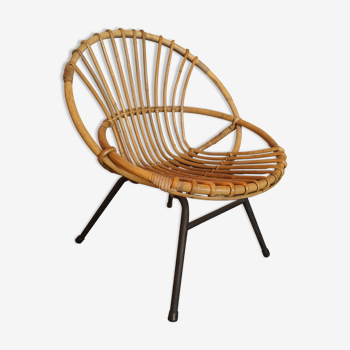 Fauteuil corbeille en rotin 1960