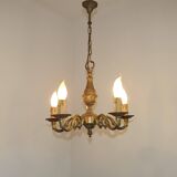 Lustre traditionnel français vintage en bronze à 5 lumières, datant du milieu du siècle dernier 5489