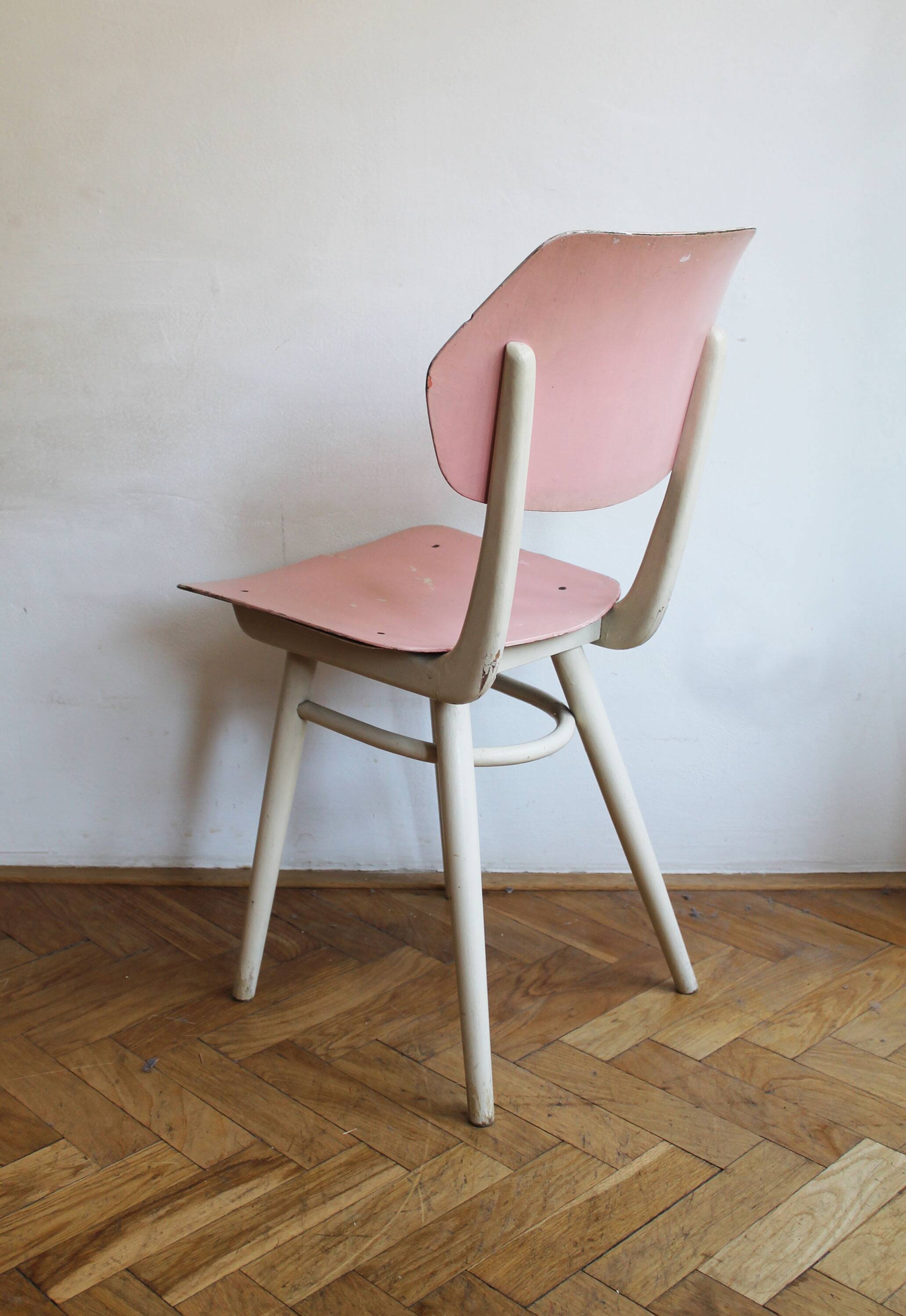 Set of 6 vintage TON chairs in painted wood, Czechoslovakia, 1964