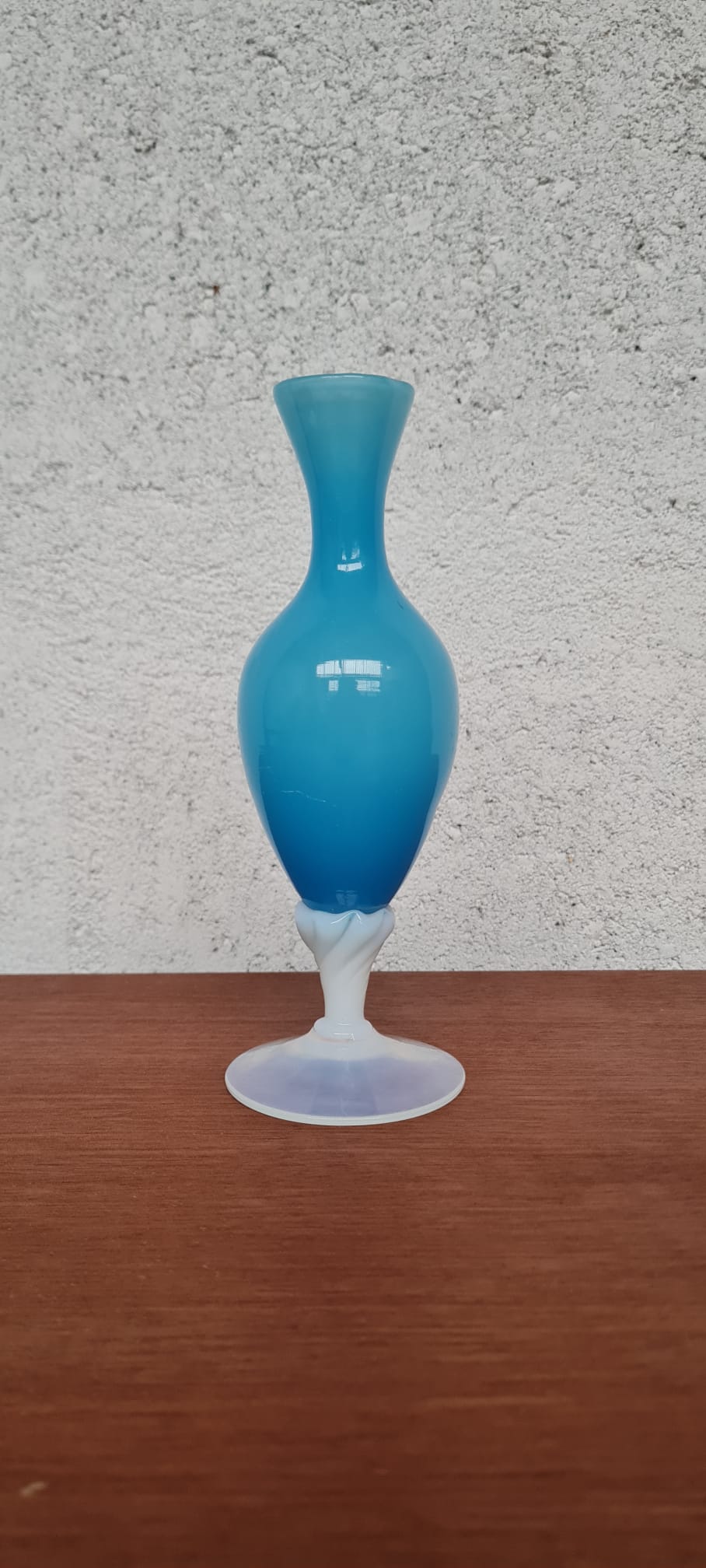 Blue and white opaline vase