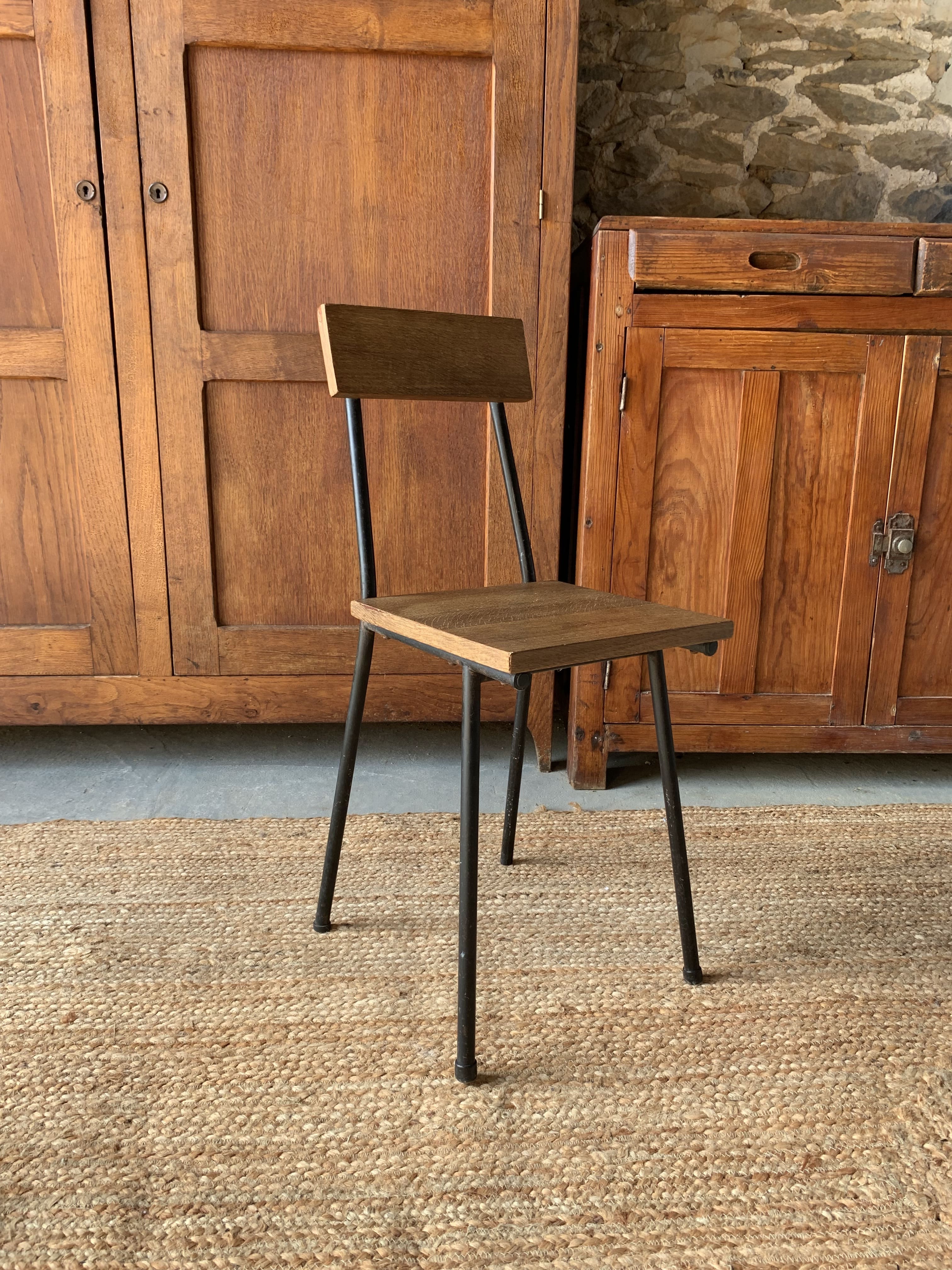 Wooden and metal school chair