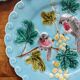 3 assiettes en barbotine bleues décor oiseaux Sarreguemines