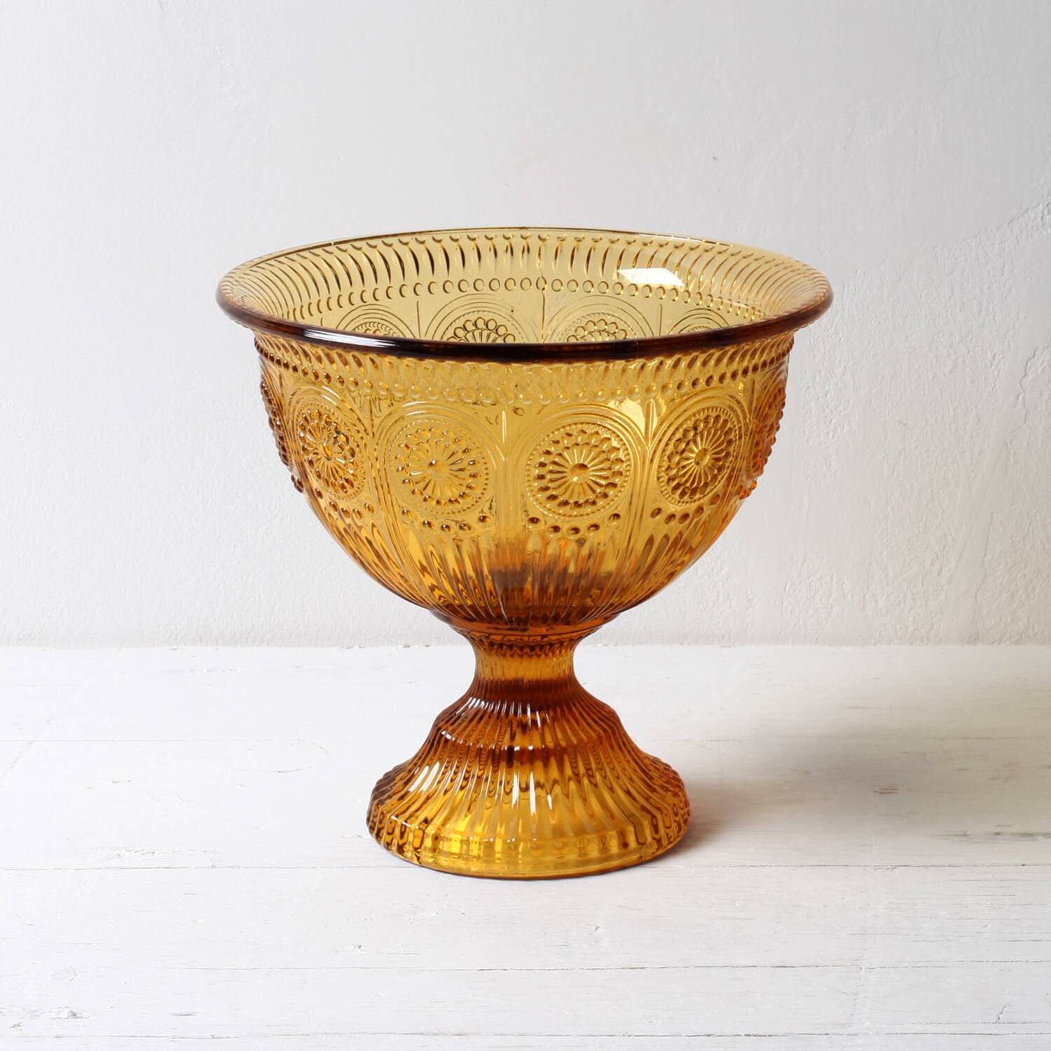 Mid-century Amber Honey Pedestal Bowl / Modern Vintage / Godinger / 1990s