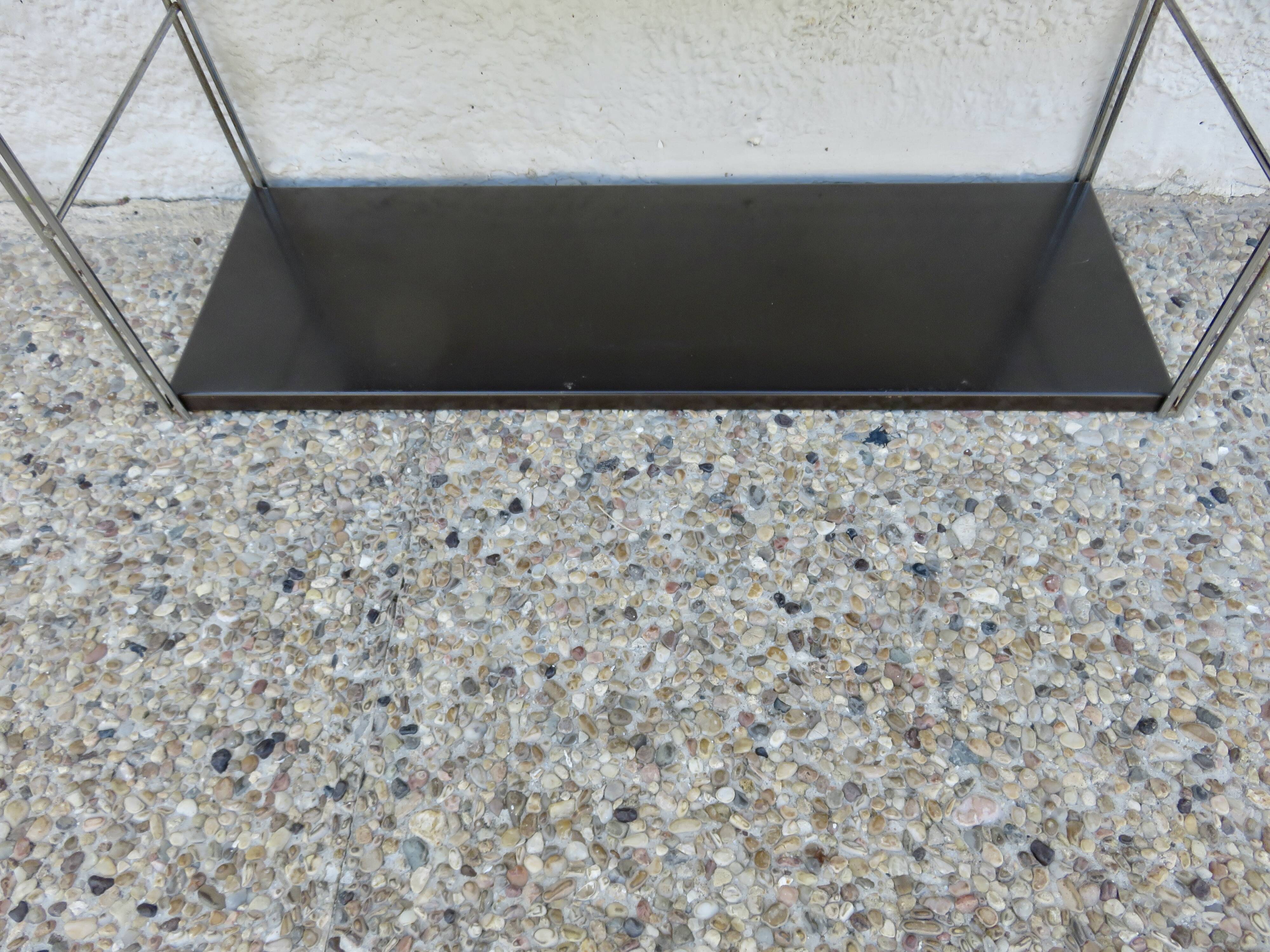 Modular String shelf in chrome and brown metal