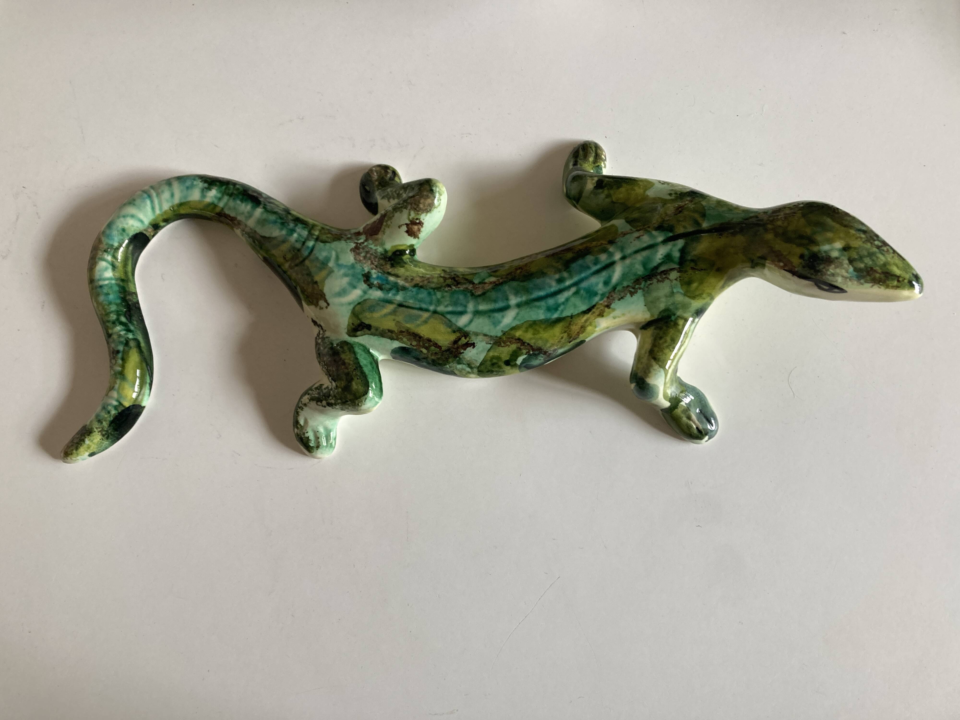 Provence 1970 XXL lizard in green glazed stoneware