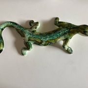 Provence 1970 XXL lizard in green glazed stoneware