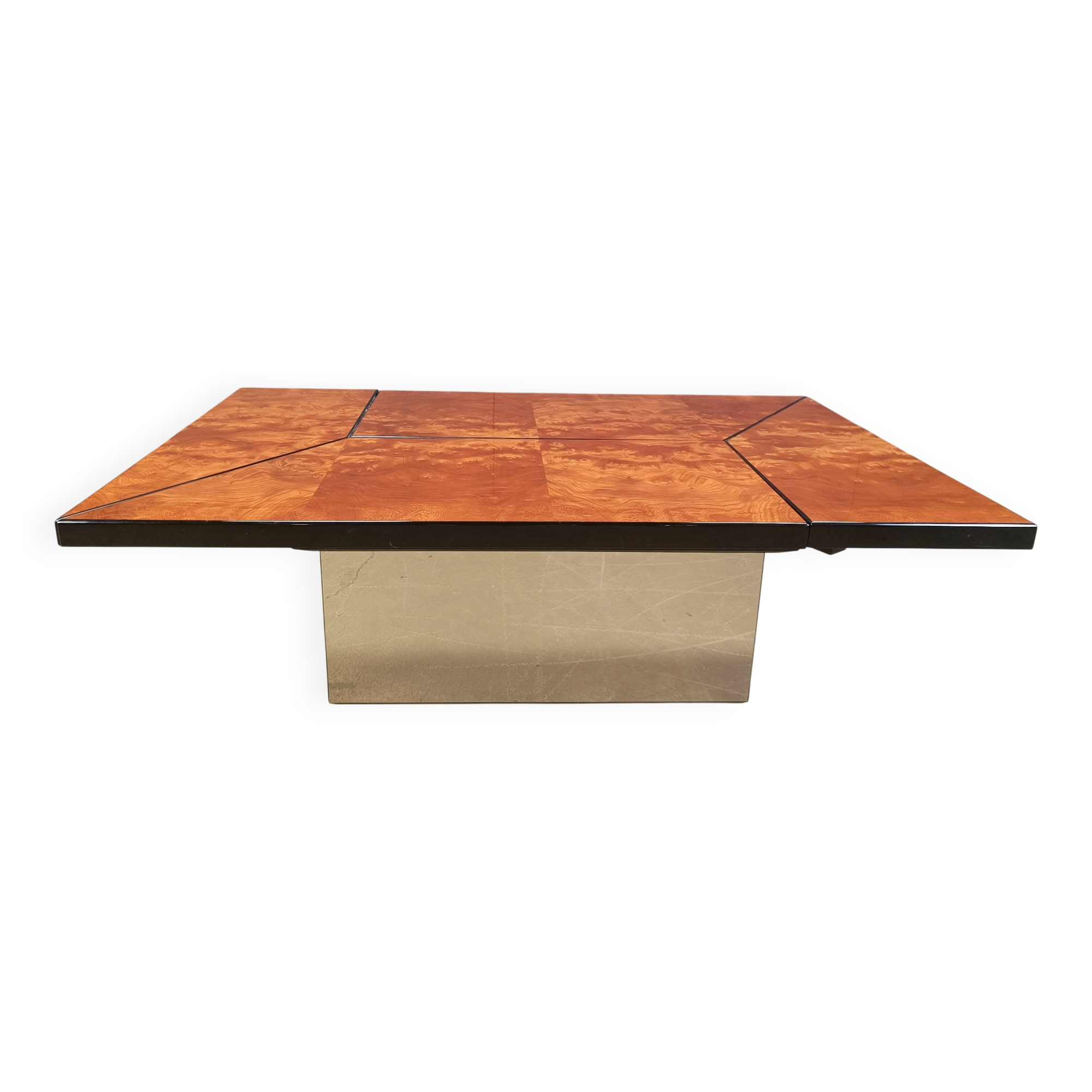 Vintage burl wood hidden bar coffee table, 1970s