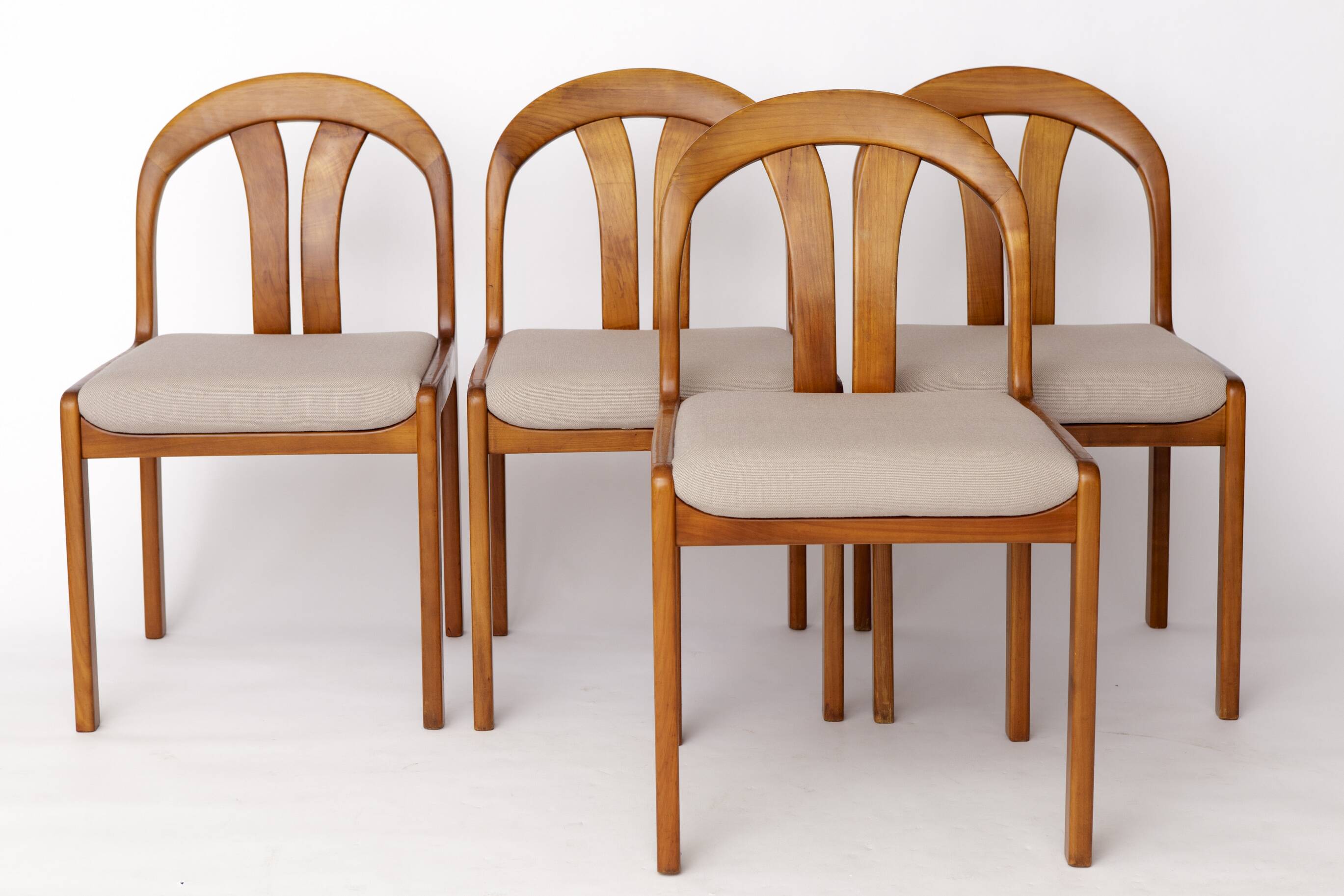 Set of 4 Vintage Dining Chairs by Lübke – Germany 1970s – Cherrywood & Grey