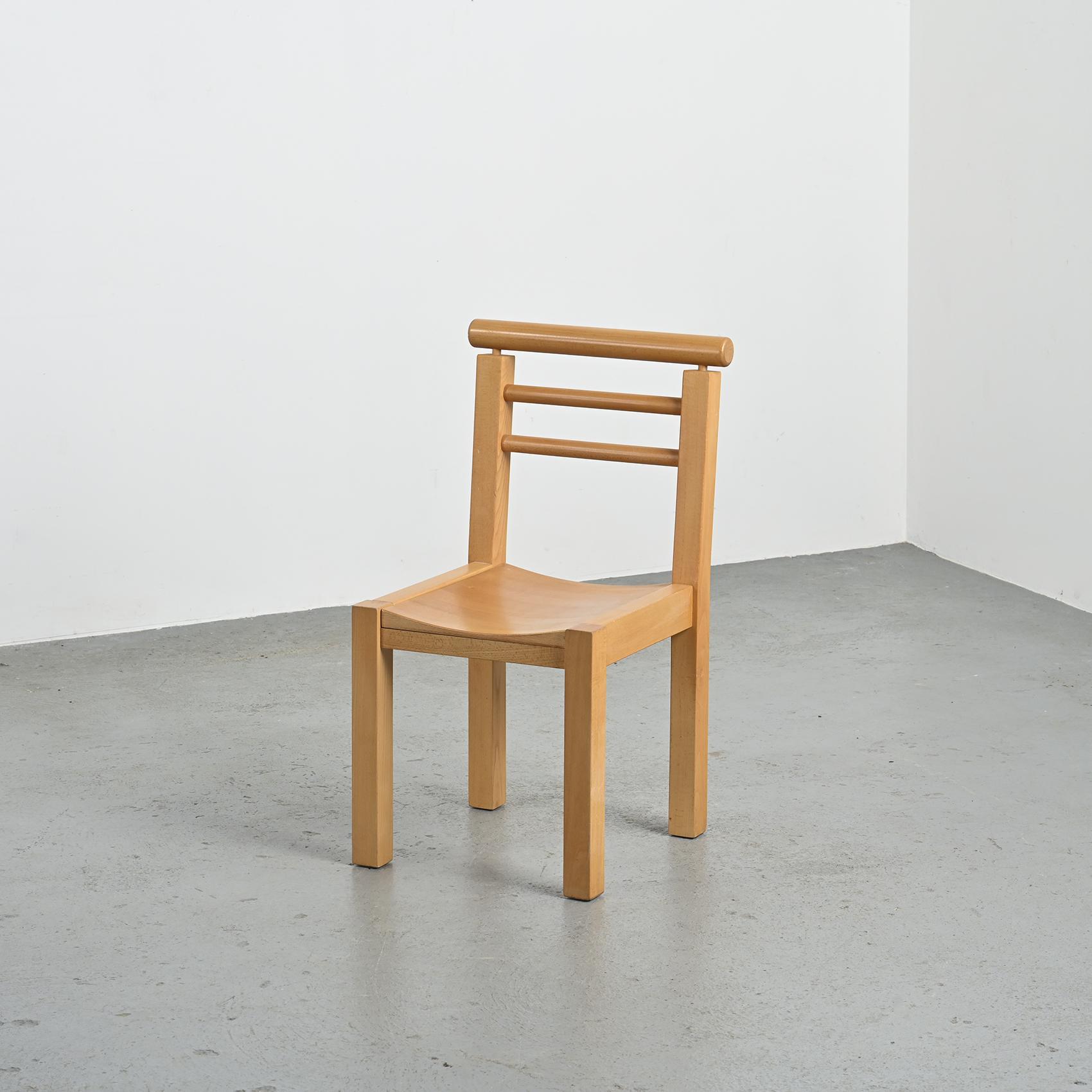 Solid beech chairs with log backs, French work, 1980