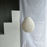Small Japanese-style natural rattan and linen pendant light in the shape of a drop H40 D35