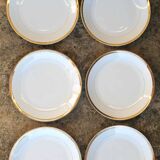Set of 6 flat plates in Foëcy porcelain with golden epi border
