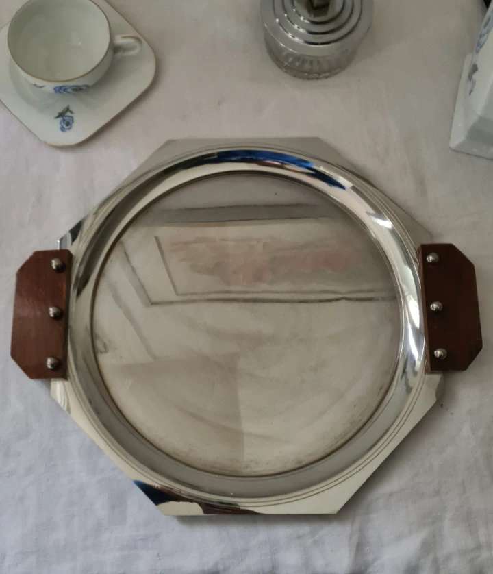 Art deco servant wood and silver metal