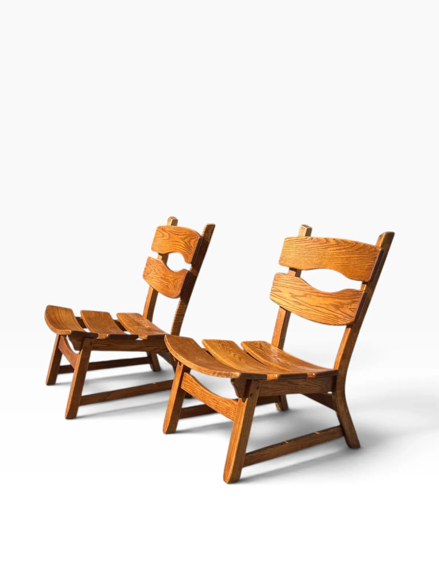Set of 2 brutalist lounge chairs in oak by Dittmann & Co for Awa.