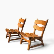 Set of 2 brutalist lounge chairs in oak by Dittmann & Co for Awa.