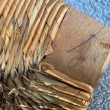 Vintage armchair in straw and brutalist wood