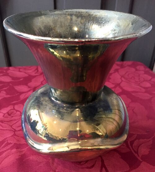 Rambervillers green gold metal reflection flame gres vase