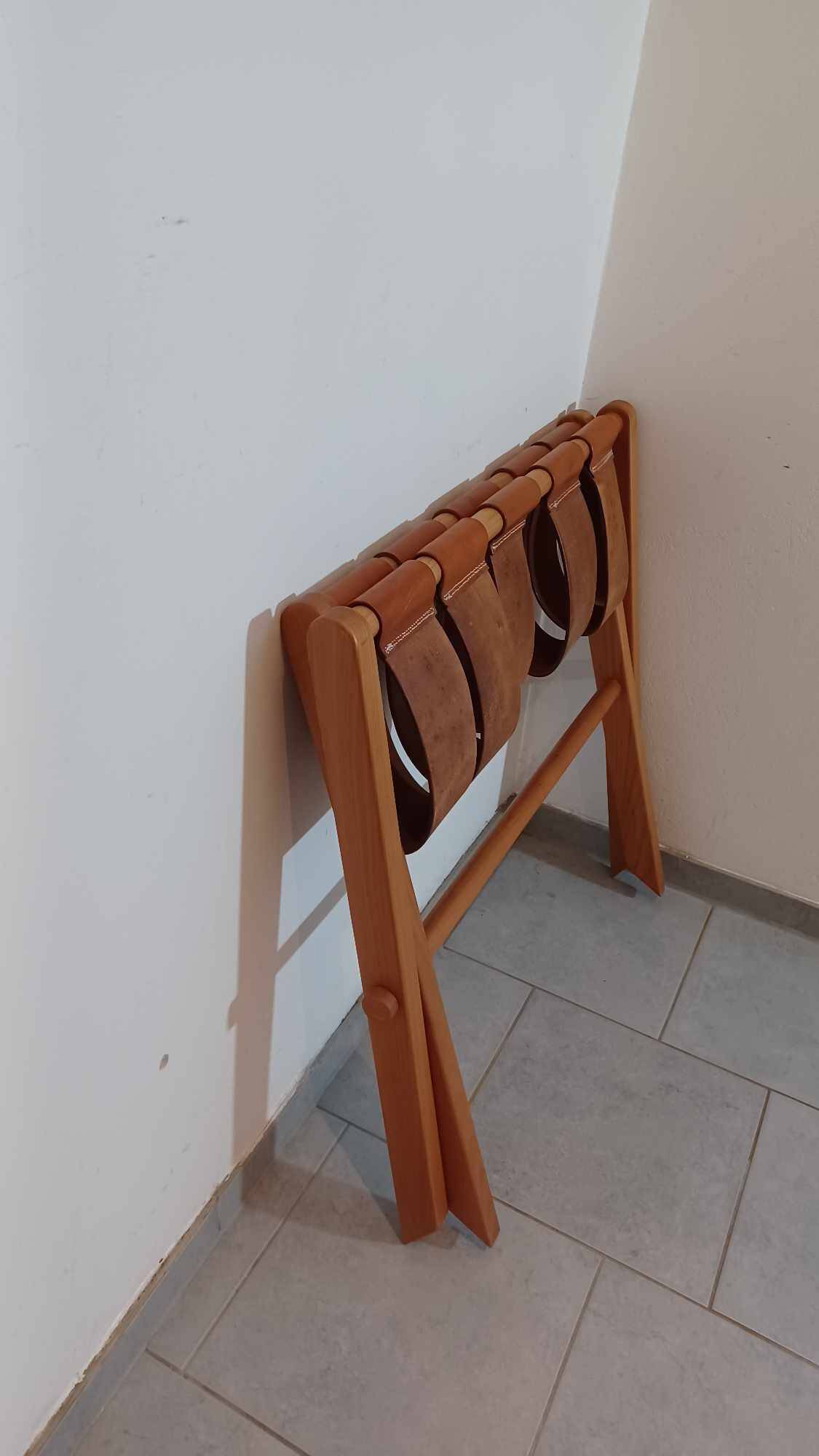 Hocker / Puff Leder & Holz années 1970