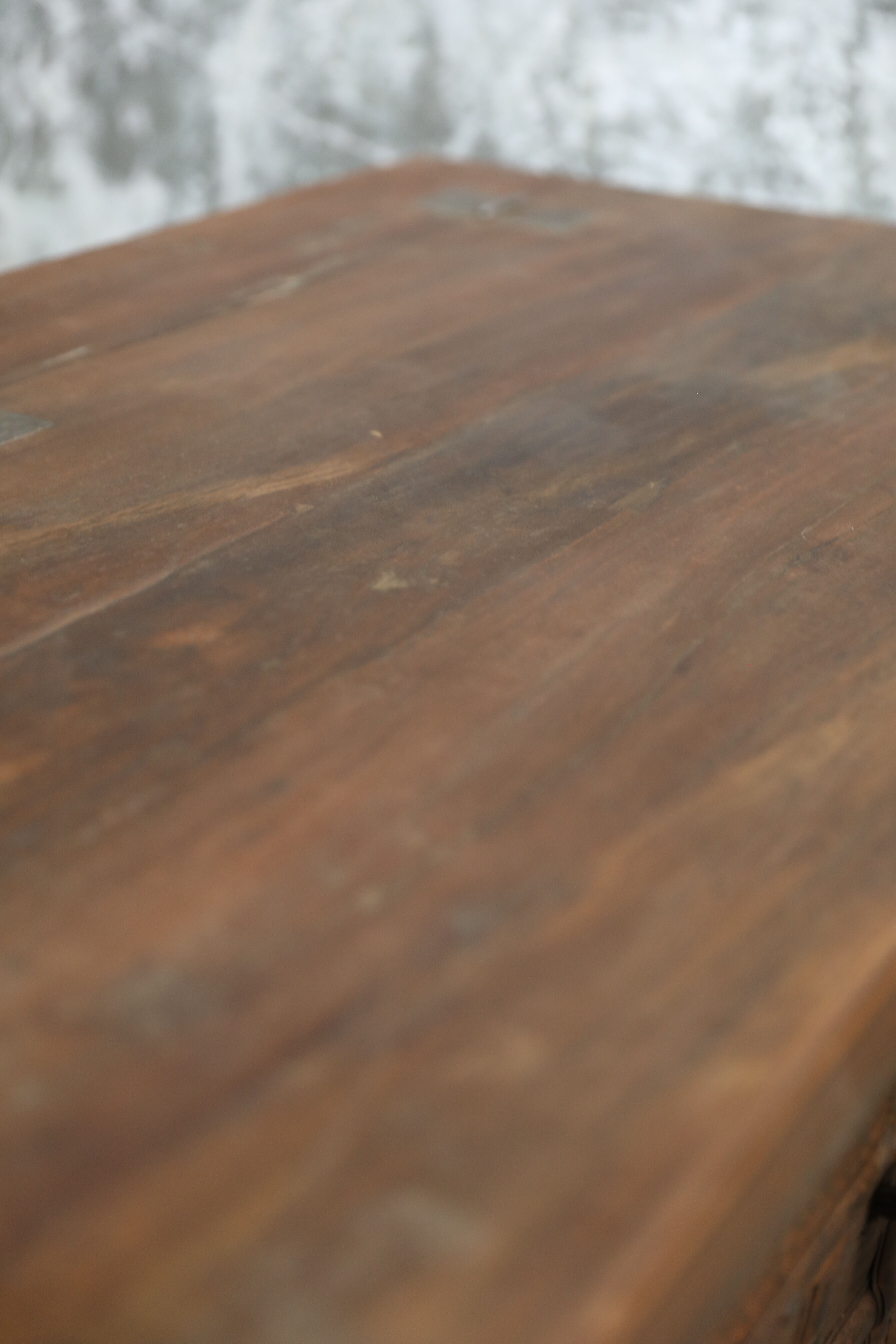 Indian low chest, coffee table in natural teak and metal, unique piece