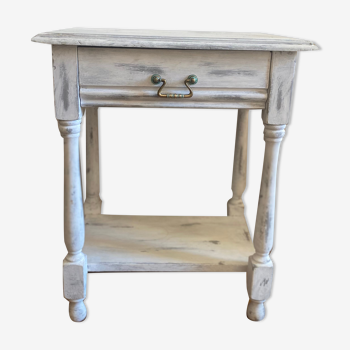 Old bedside table white patina light gray