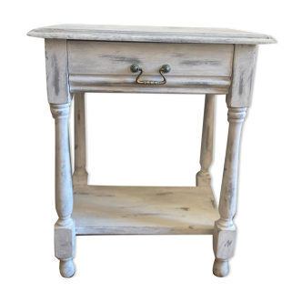 Old bedside table white patina light gray