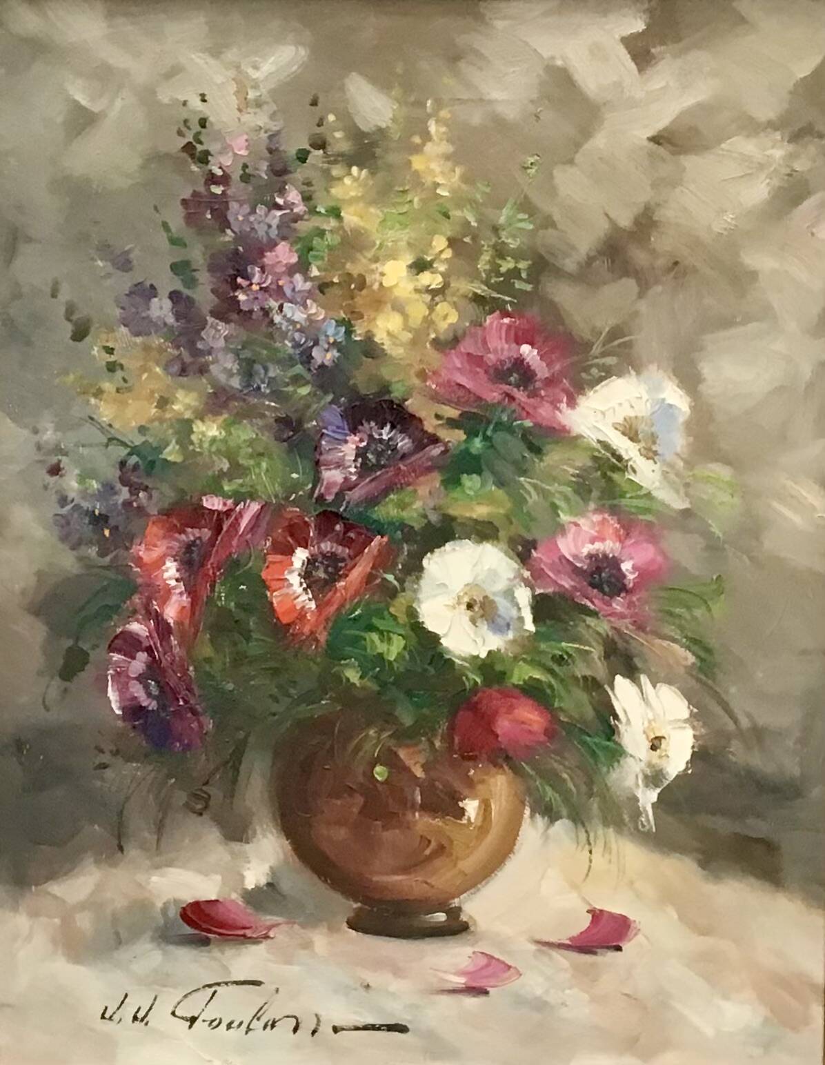 flower vase of a bouquet. Oil on canvas signed by Jean-Jacques Foulon (1923-1980)