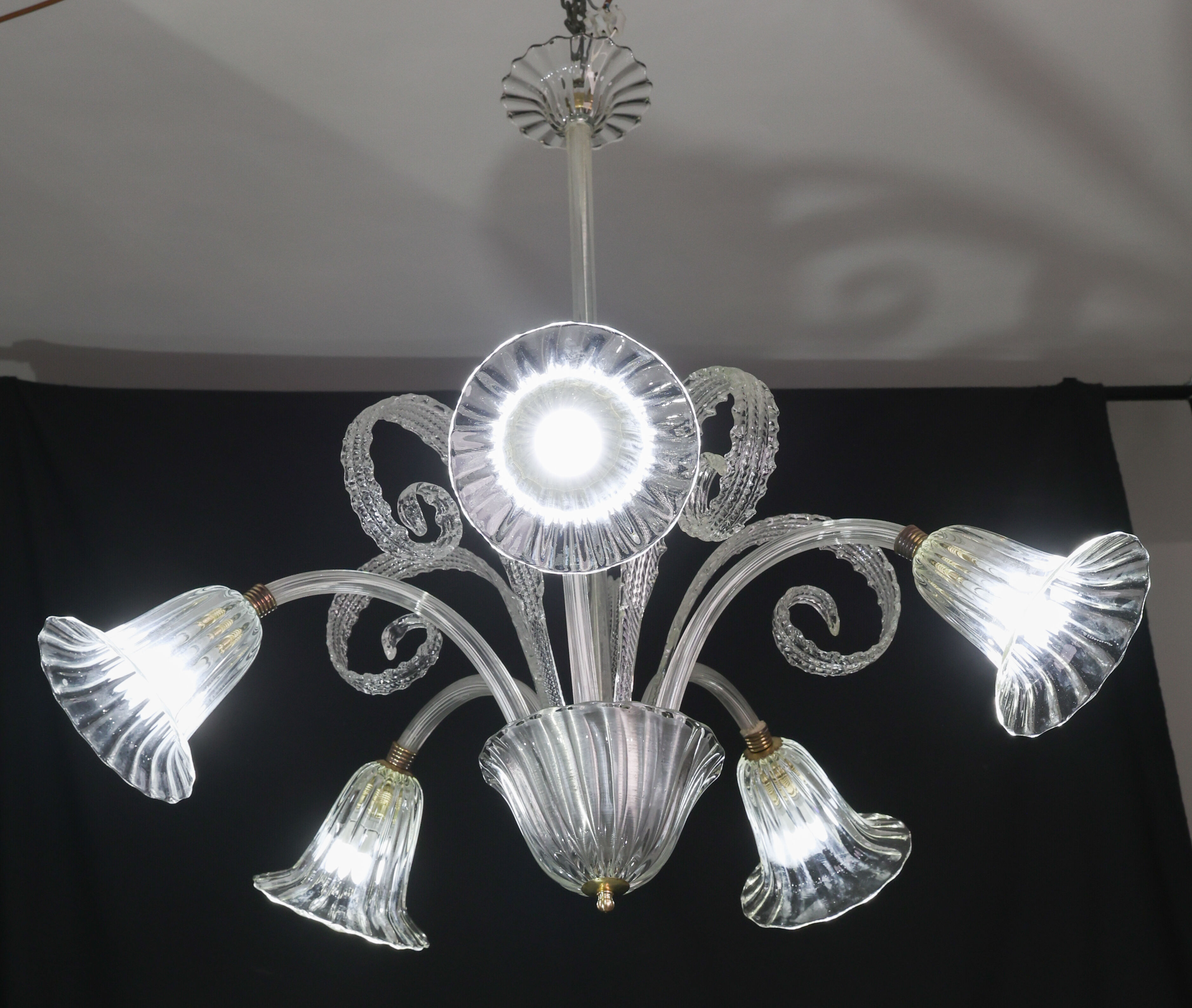 Amazing Art Decò Murano Glass Chandelier 5 Light, 1950