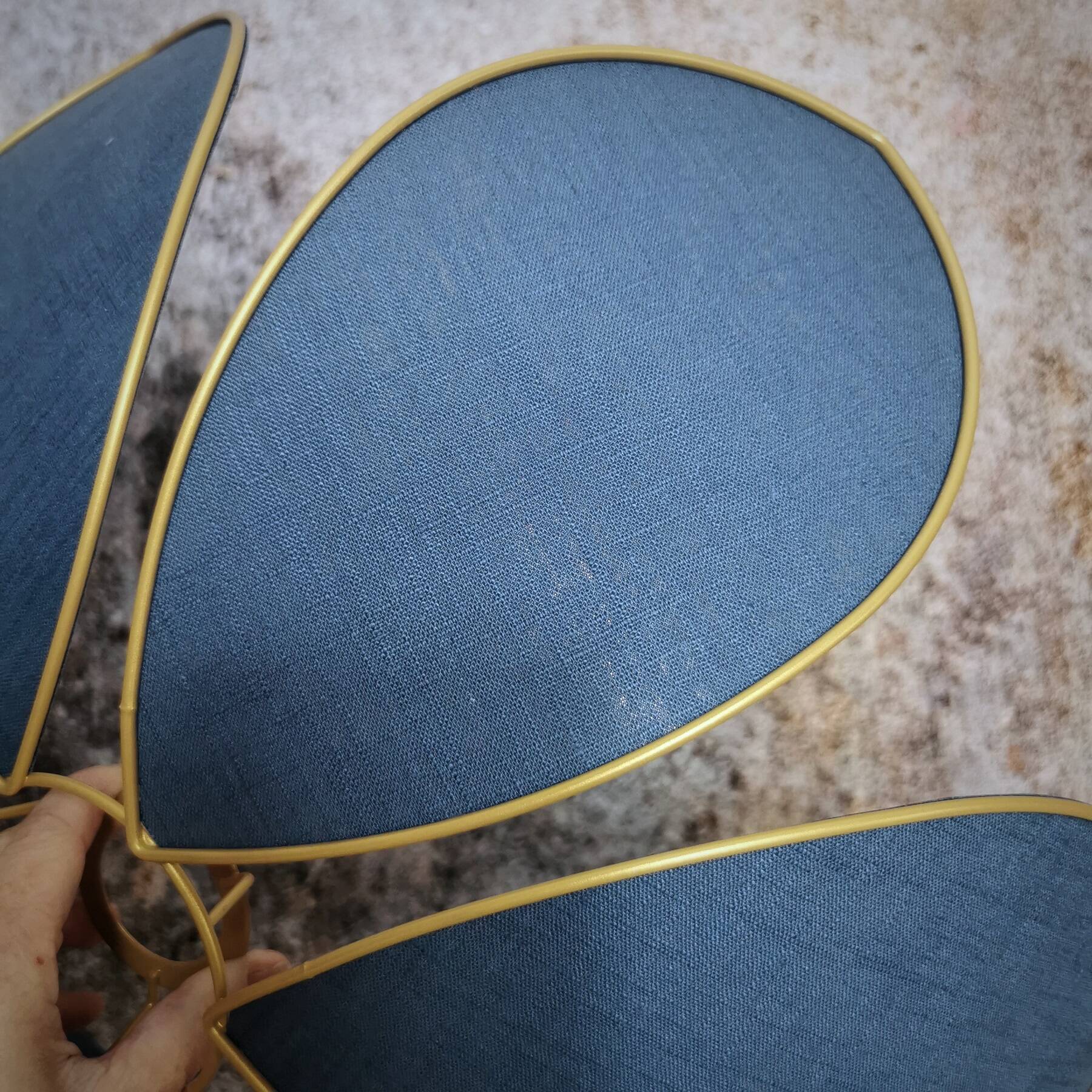 6-petal flower suspension, metal structure, slate blue linen