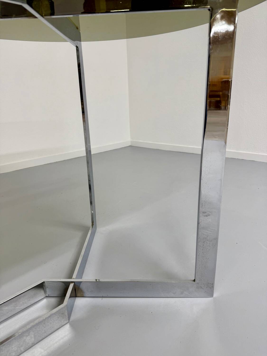 Vintage chrome and smoked glass table, 70s design, Paul Legeard DOM