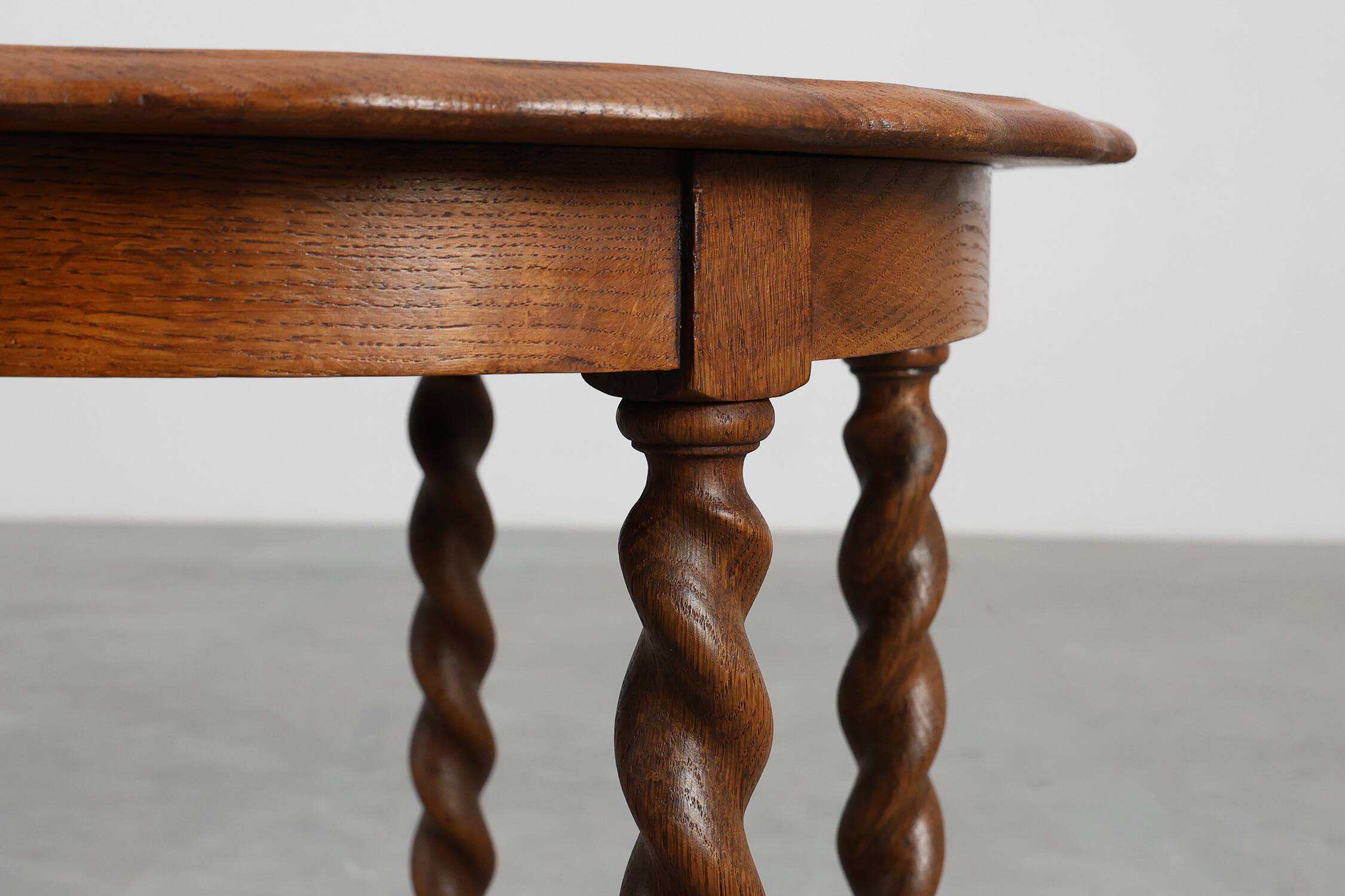 Solid Oak Carved Side Table with Barley-twist legs, France ca. 1890