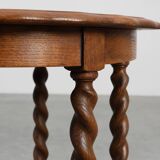 Solid Oak Carved Side Table with Barley-twist legs, France ca. 1890