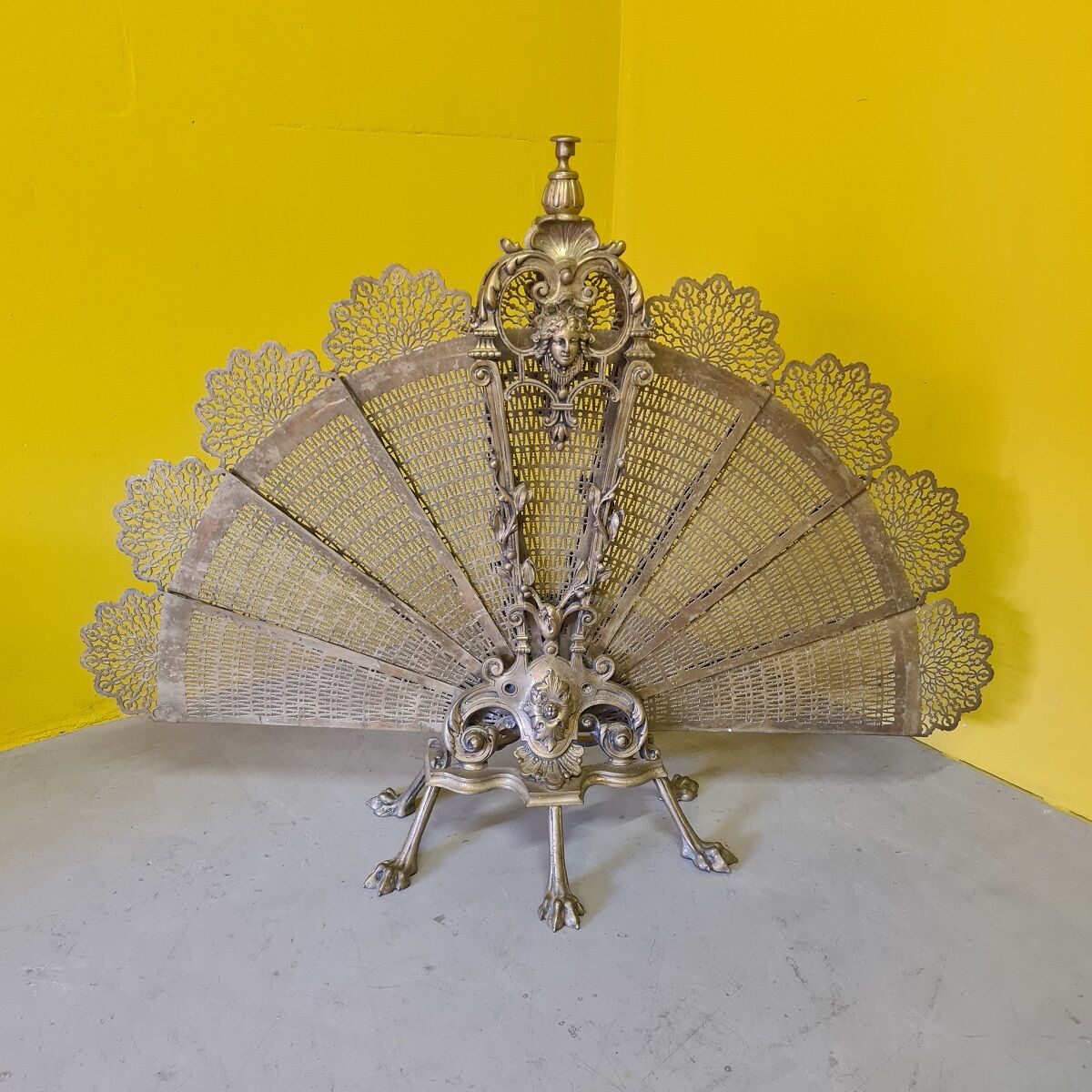 Antique french bronze fireplace screen peacock, from around 1900.