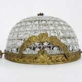 Half-basket ceiling light with 3 bronze lights and glass pendants. 1980s