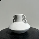 Handmade terracotta vase painted white with double handles H:16 D:20