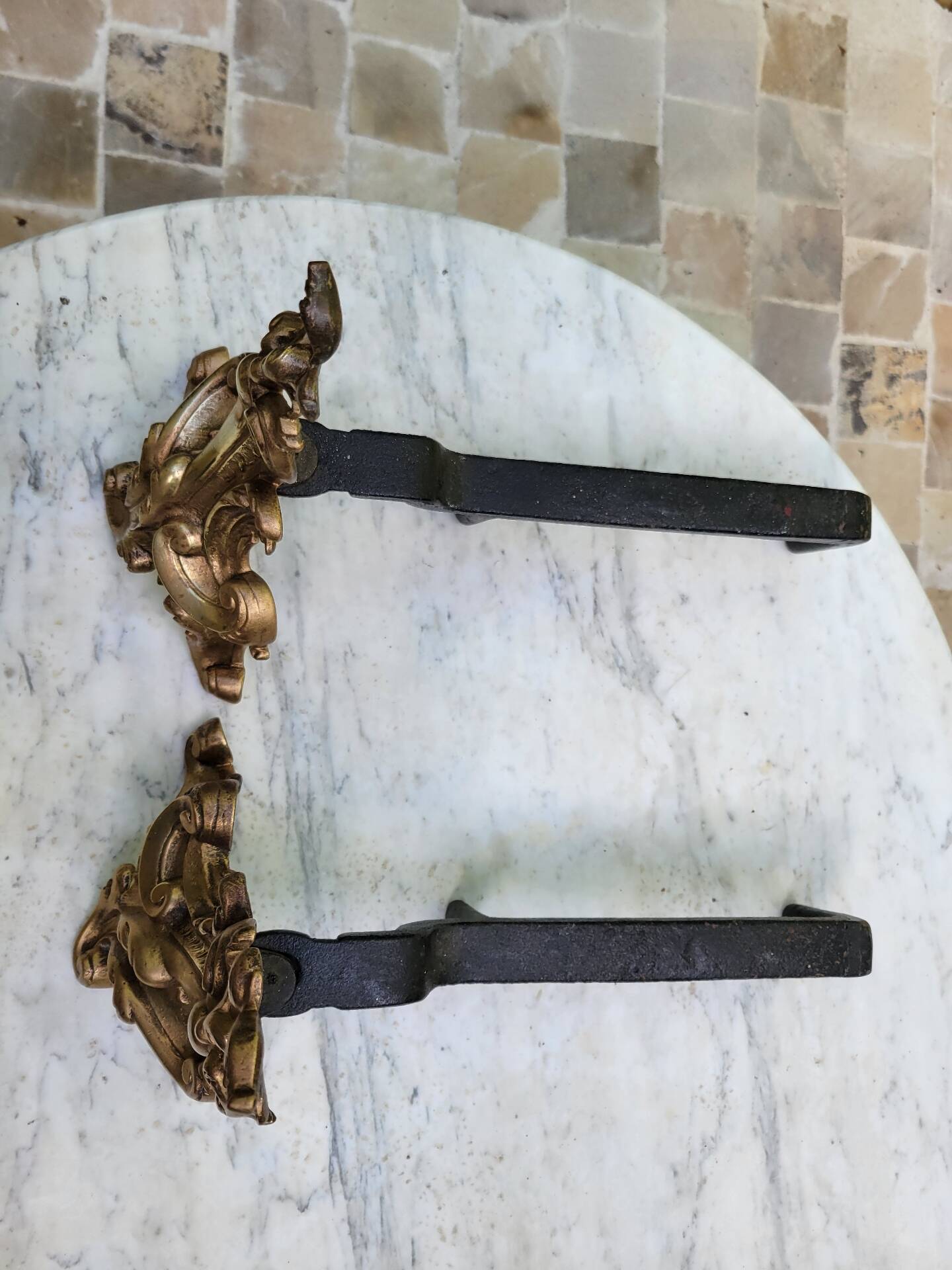Pair of gilded bronze andirons Louis XV