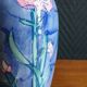 Vintage Blue Ceramic Vase with Pink Floral Decoration, Shabby Chic Style