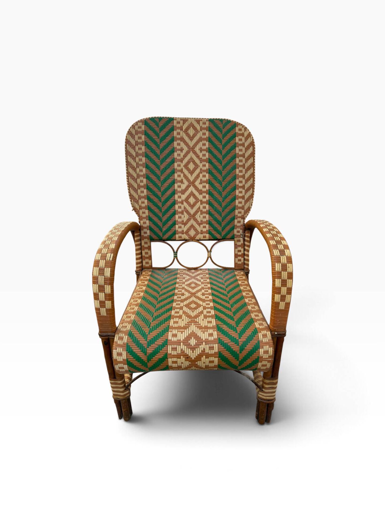 Fauteuils en rotin éclissé style Audoux Minet des années 50 F