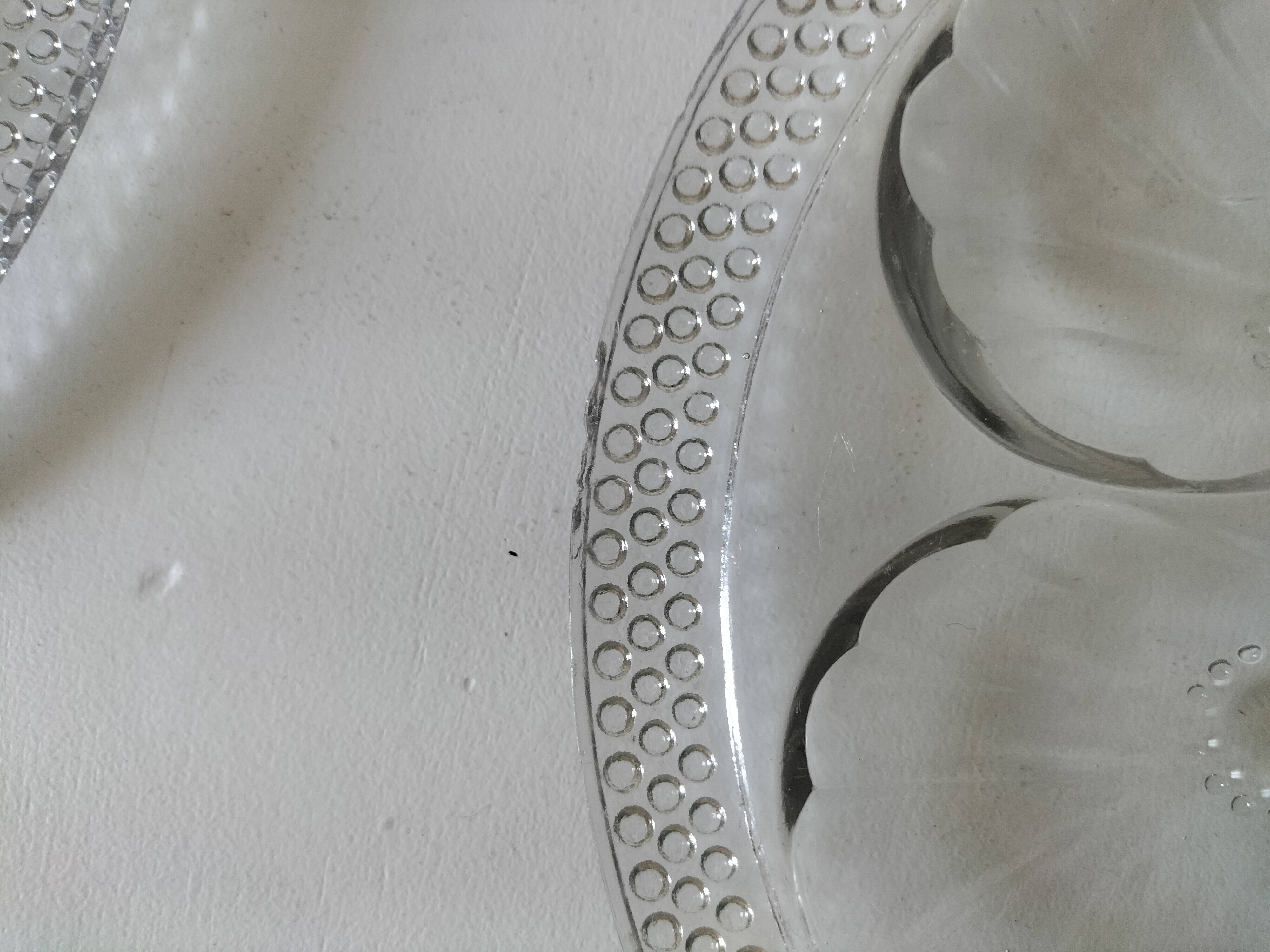 Set of 4 vintage hobnail pressed glass oyster plates