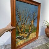 Old painting forest tree oil on canvas
