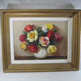 Oil on canvas still life vase bouquet of flowers signed