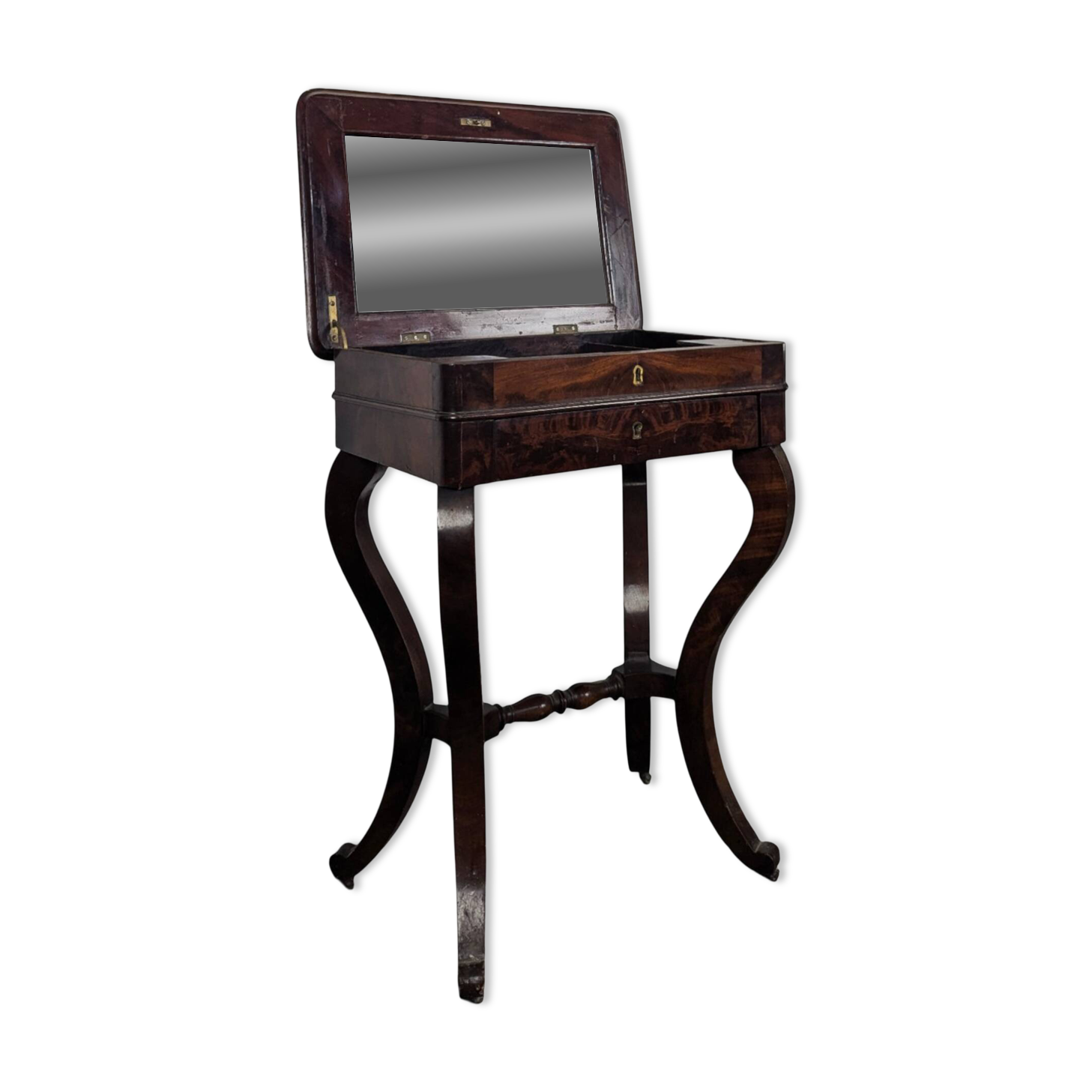 Coiffeuse Louis-Philippe en acajou à miroir relevable
