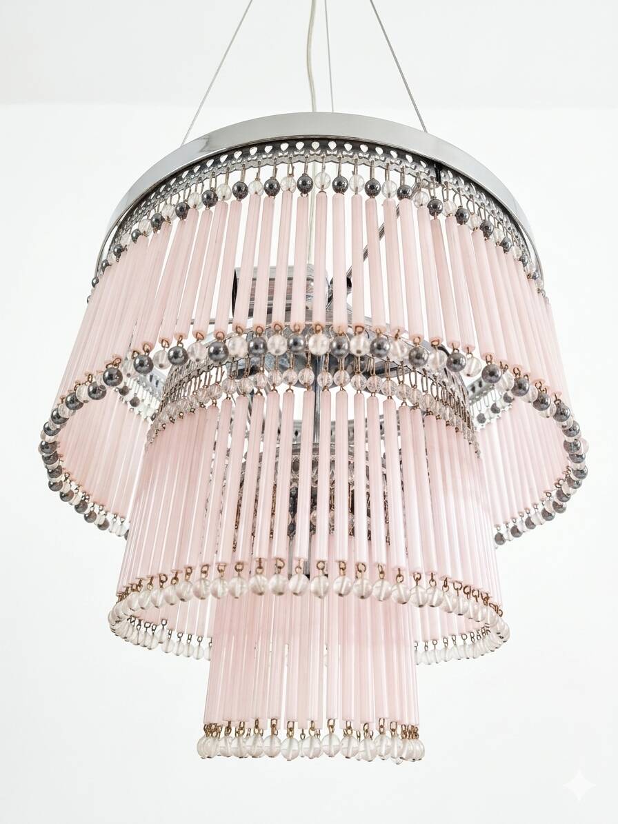 Lampadario a cannucce in vetro di Murano soffiate e fatte a mano