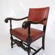 Set Of 2 Antique Armchairs Made In Oak & Red Leather From 1930s