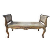 Banquette d’entrée de style Louis XV en cannage à enroulement