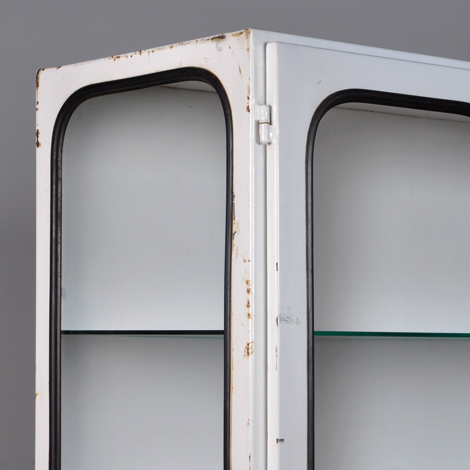 Vintage glass & iron medical cabinet, 1970s
