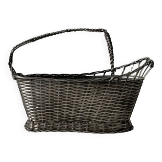 Panier porte bouteille en métal argenté tressé