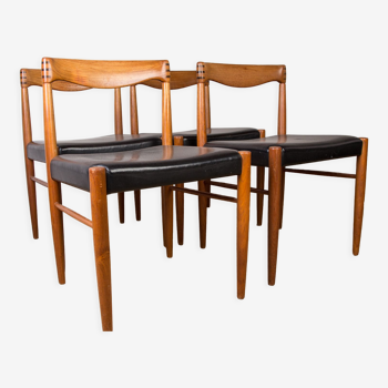 Series of 4 Danish chairs in Oak and Black Skaï by Henry Walter Klein for Bramin 1960.