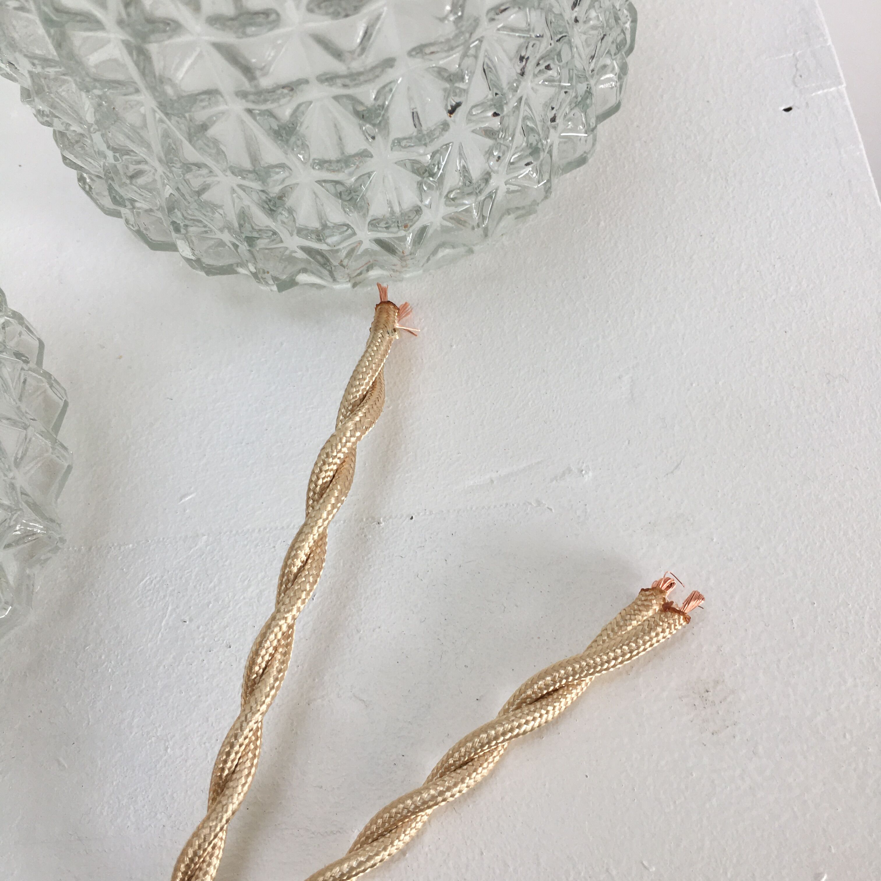 Pair of vintage molded pressed glass pendant lights