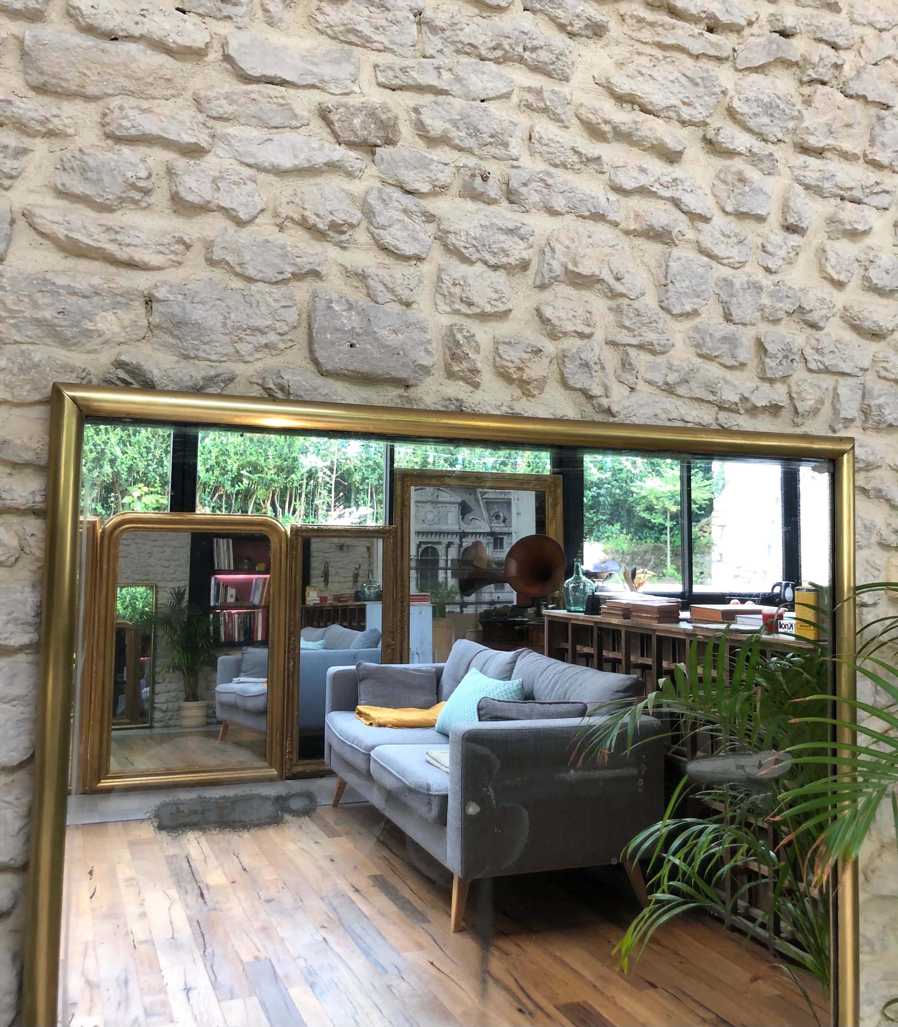 Mirror period early 19th structure in golden metal, mercury ice pricked 145/106cm