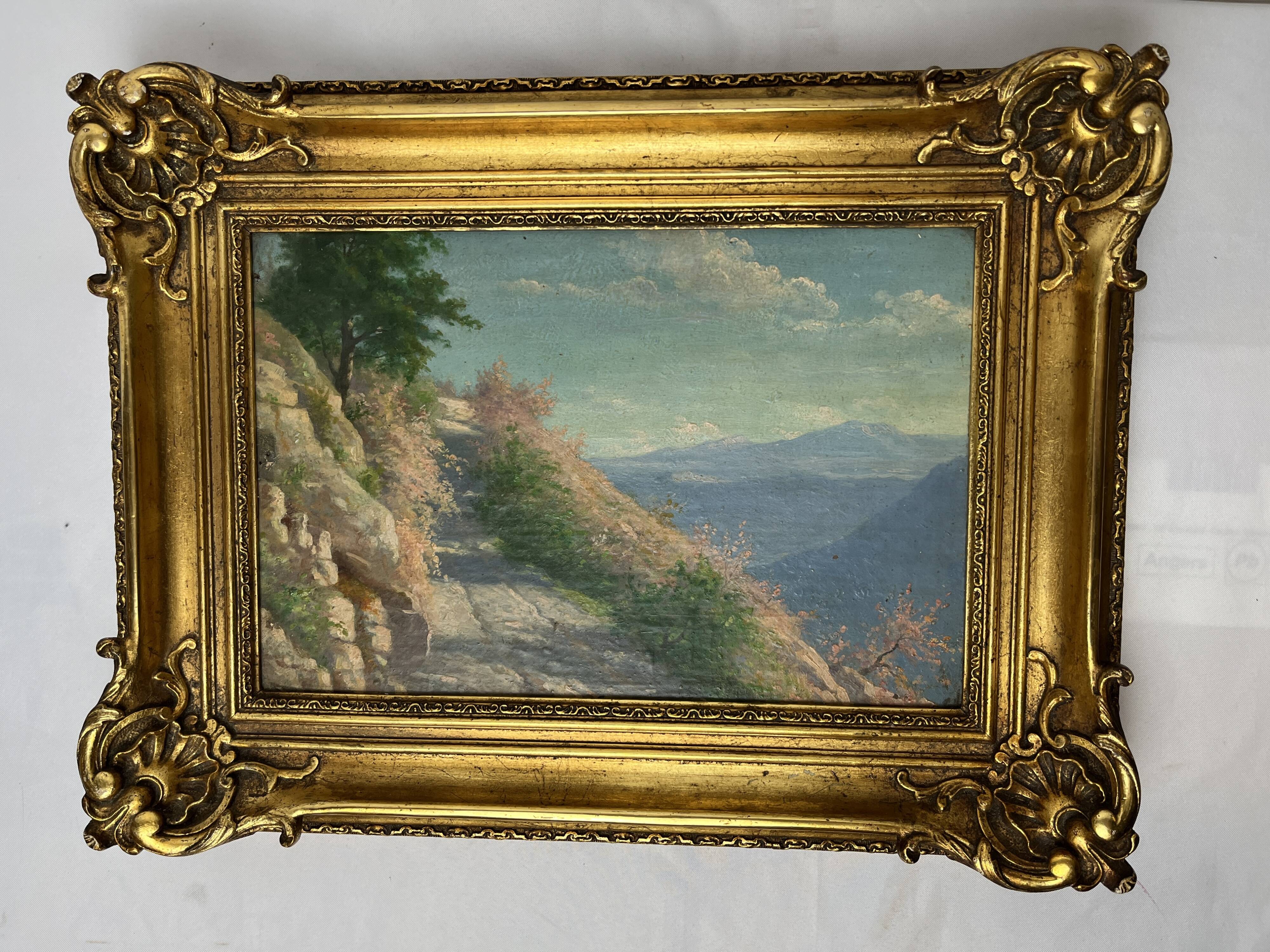 Oil on panel, landscape, Louis XVI style frame, early 20th century